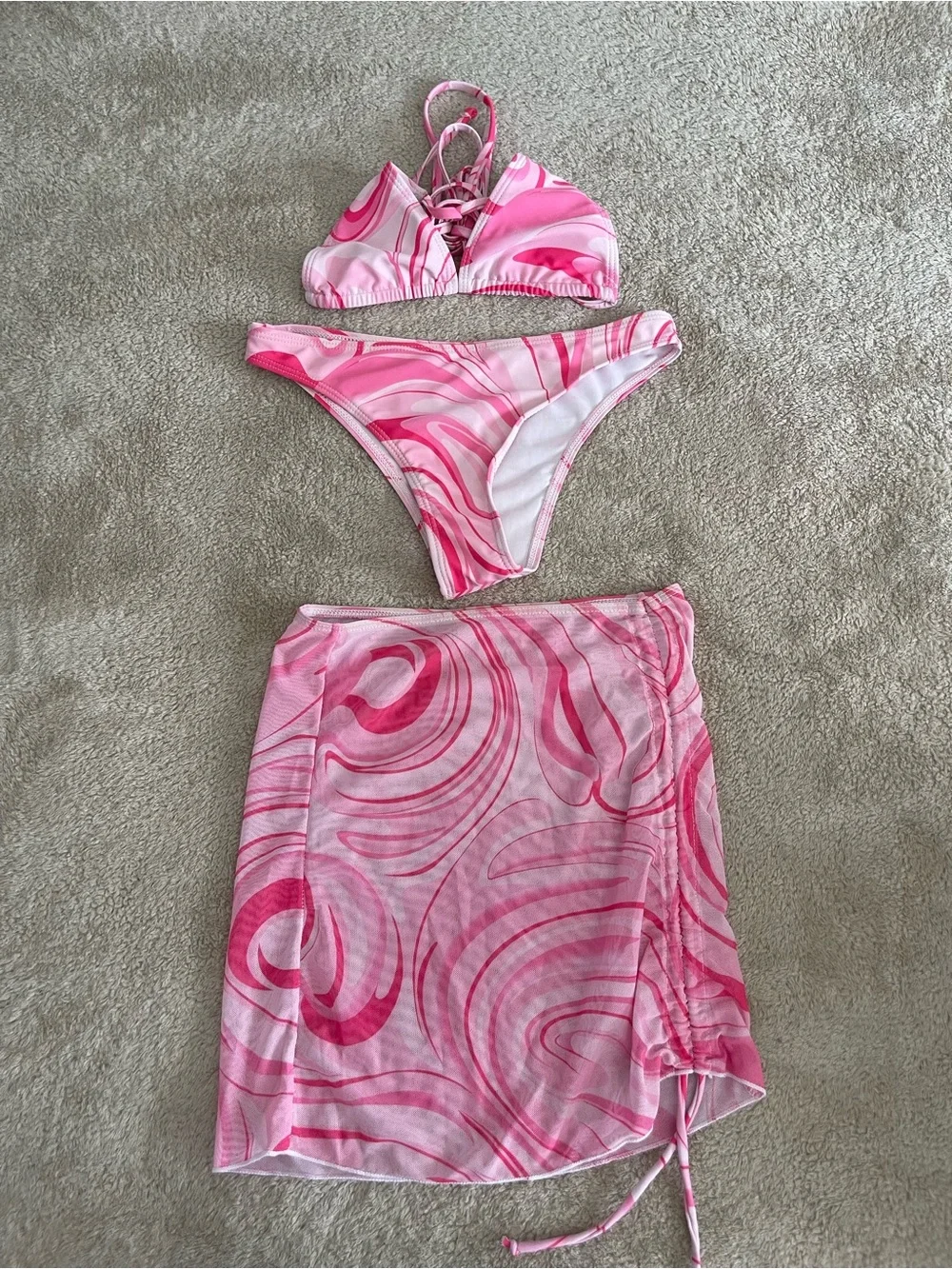 Pink Swirl Bikini Set with Matching Sarong